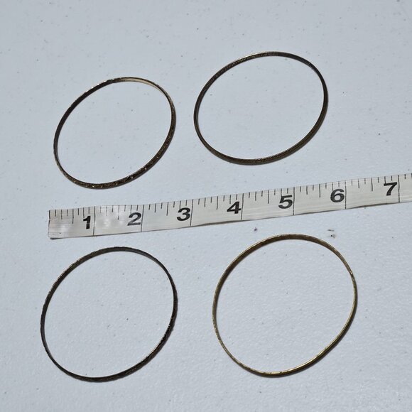 Vintage Gold Tone Bangle Bracelets Etched Design Fashion Jewelry Women Set of 4 - Picture 4 of 4